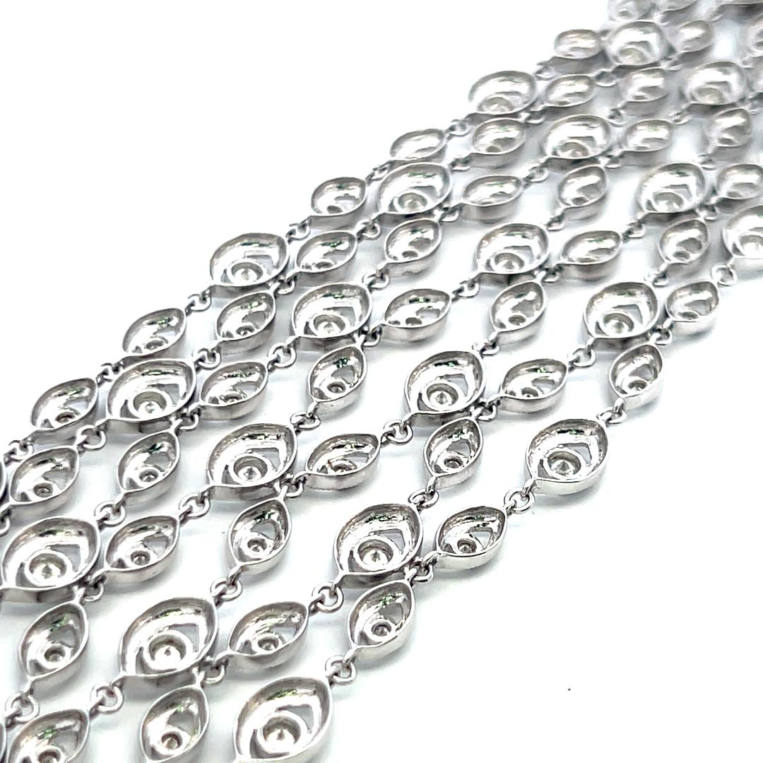 Vintage 18K White Gold Link Bracelet with 4.35 Carat Round G-SI Diamonds