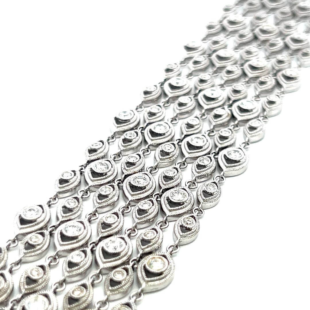 Vintage 18K White Gold Link Bracelet with 4.35 Carat Round G-SI Diamonds