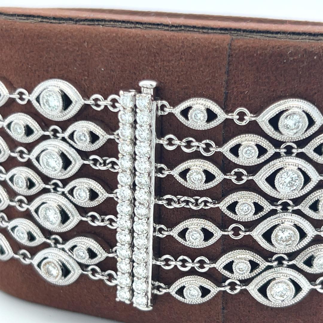Vintage 18K White Gold Link Bracelet with 4.35 Carat Round G-SI Diamonds