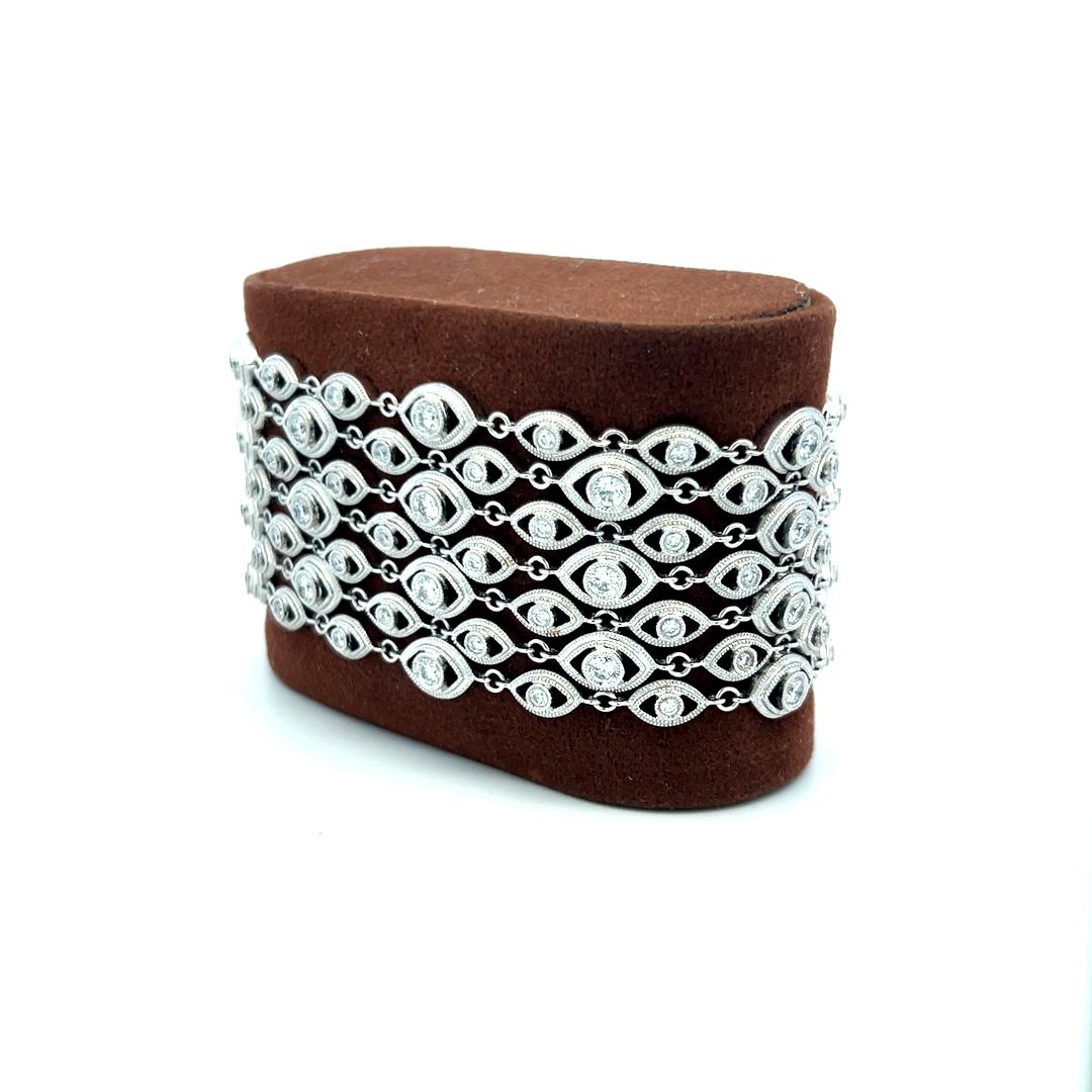 Vintage 18K White Gold Link Bracelet with 4.35 Carat Round G-SI Diamonds