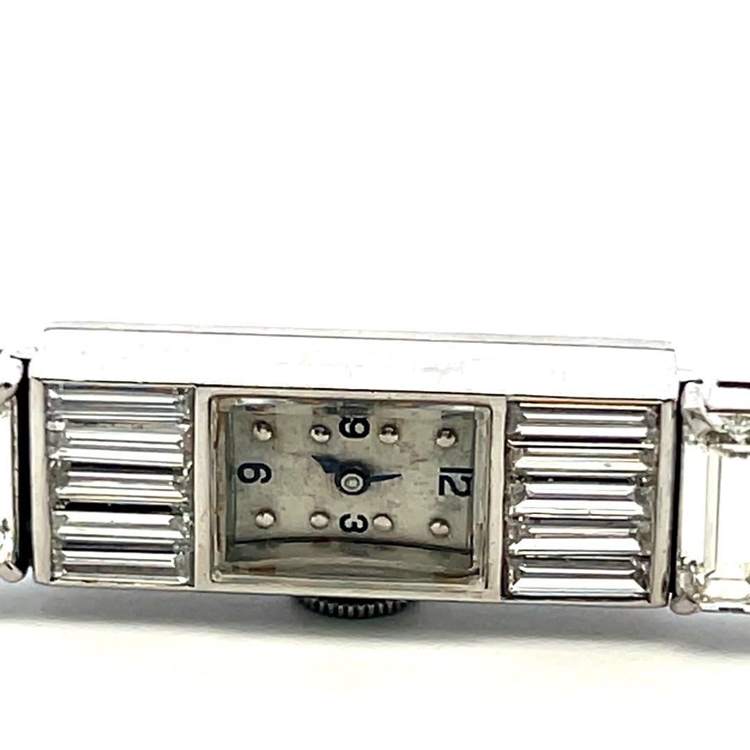 Vintage Platinum Wristwatch with 5 Carat Baguette Shape Diamonds
