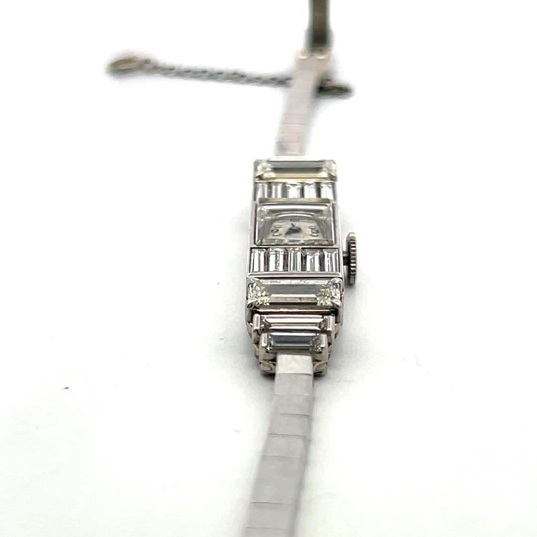 Vintage Platinum Wristwatch with 5 Carat Baguette Shape Diamonds