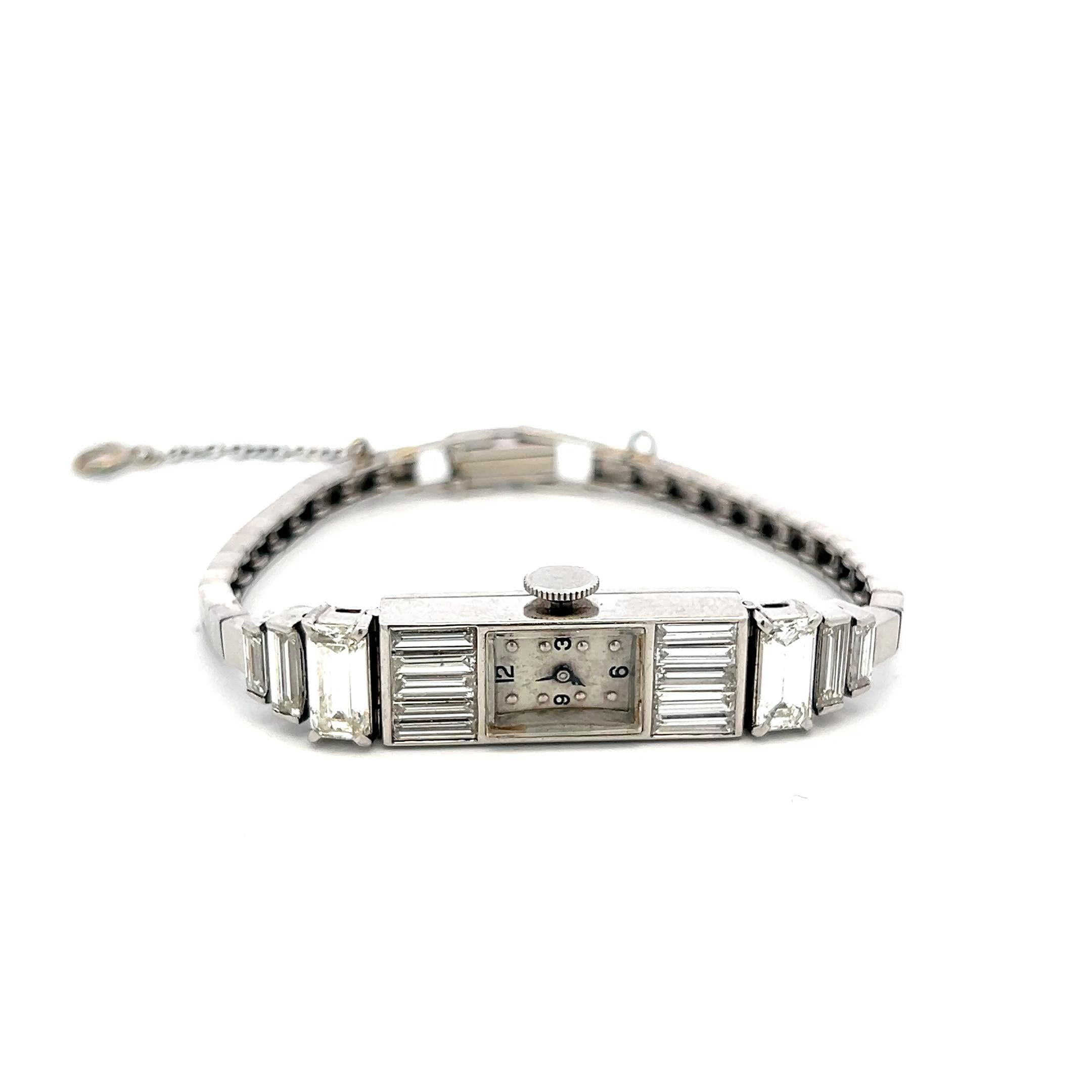 Vintage Platinum Wristwatch with 5 Carat Baguette Shape Diamonds