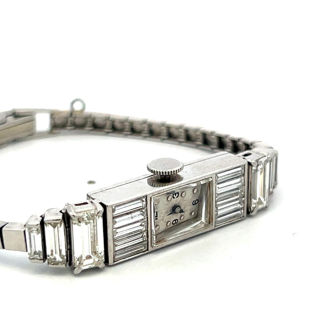 Vintage Platinum Wristwatch with 5 Carat Baguette Shape Diamonds