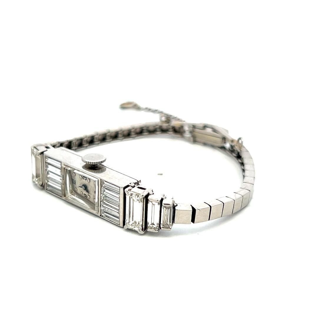 Vintage Platinum Wristwatch with 5 Carat Baguette Shape Diamonds