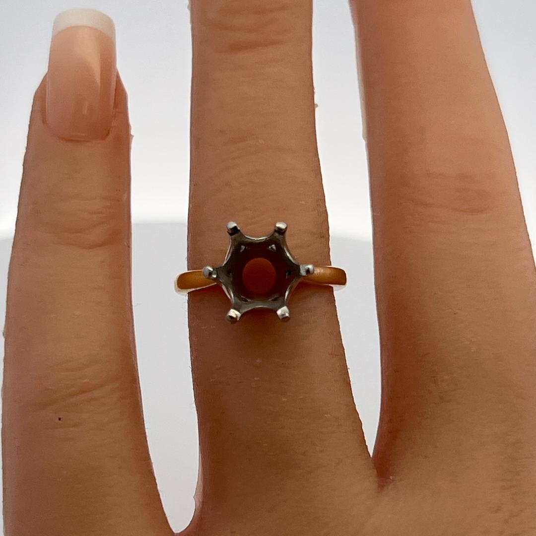 14K Two Tone Gold Platinum Semi Mount Ring Fits 9.40x9.30mm 2.75ct+ Center Stone