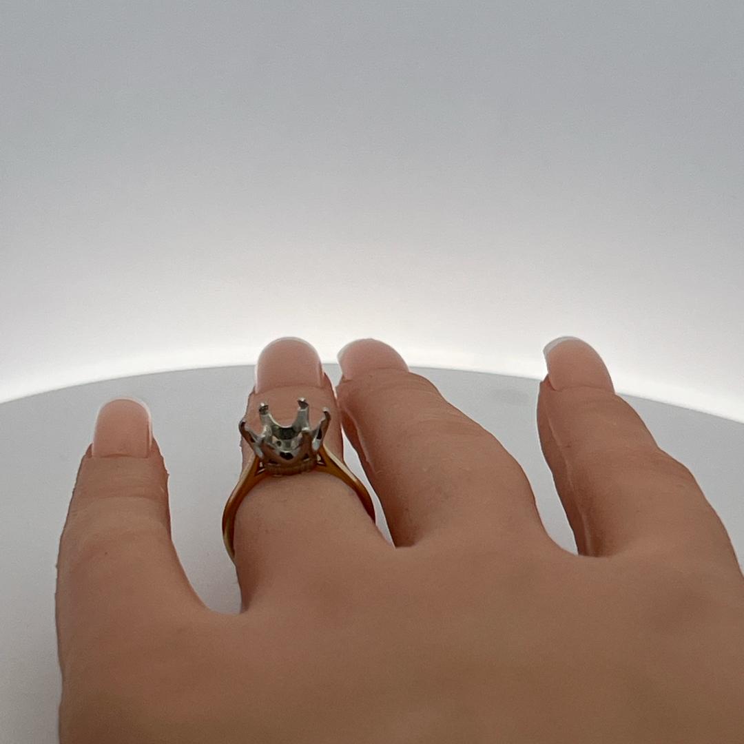 14K Two Tone Gold Platinum Semi Mount Ring Fits 9.40x9.30mm 2.75ct+ Center Stone