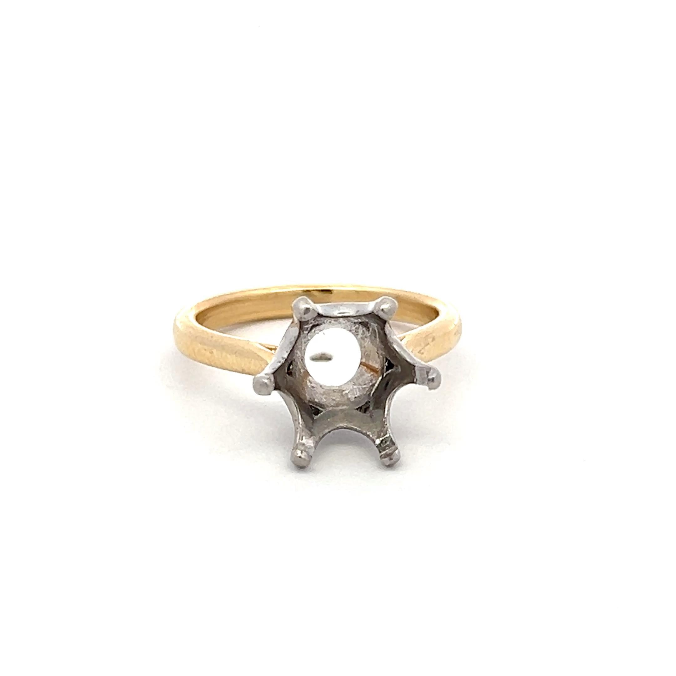 14K Two Tone Gold Platinum Semi Mount Ring Fits 9.40x9.30mm 2.75ct+ Center Stone