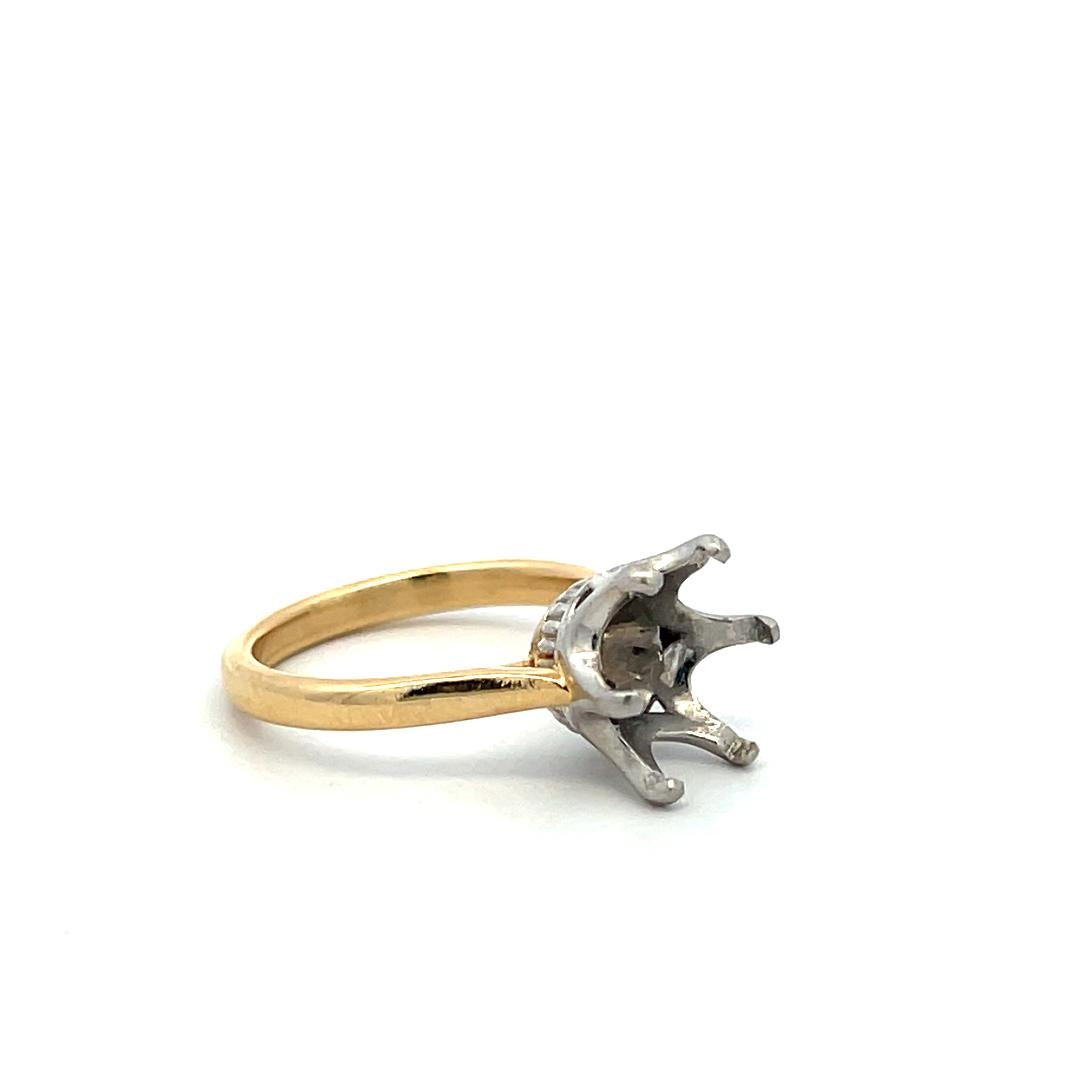14K Two Tone Gold Platinum Semi Mount Ring Fits 9.40x9.30mm 2.75ct+ Center Stone