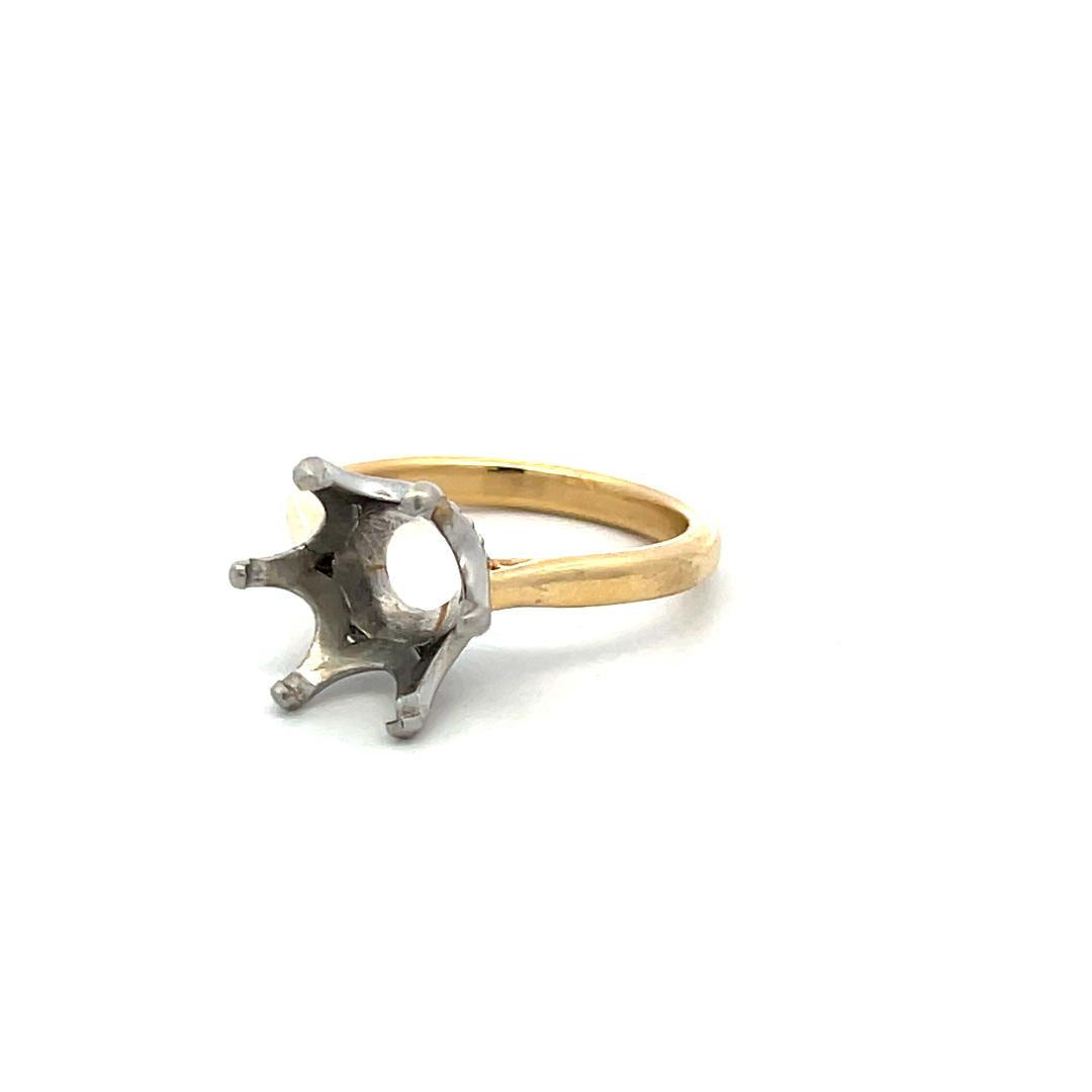 14K Two Tone Gold Platinum Semi Mount Ring Fits 9.40x9.30mm 2.75ct+ Center Stone