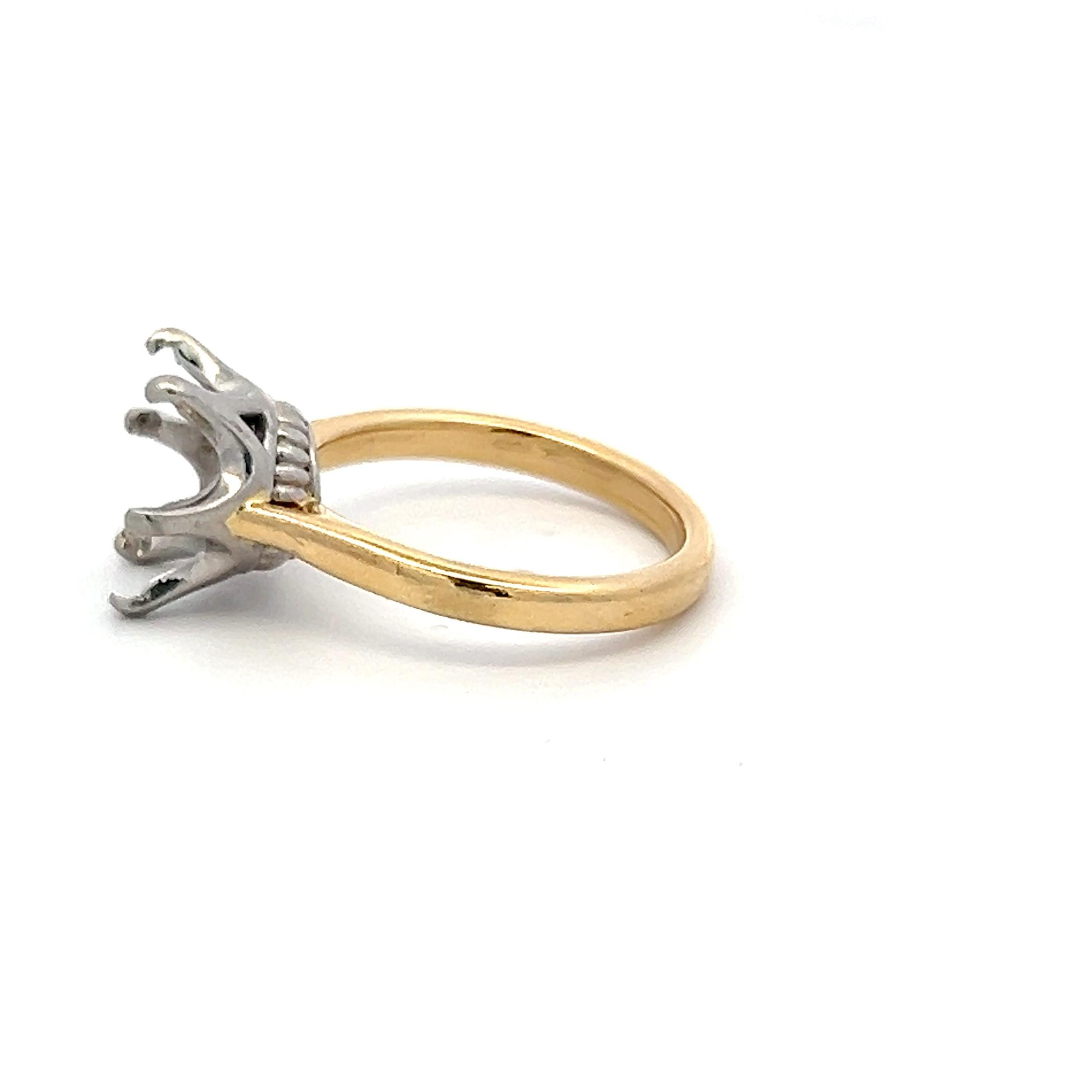 14K Two Tone Gold Platinum Semi Mount Ring Fits 9.40x9.30mm 2.75ct+ Center Stone