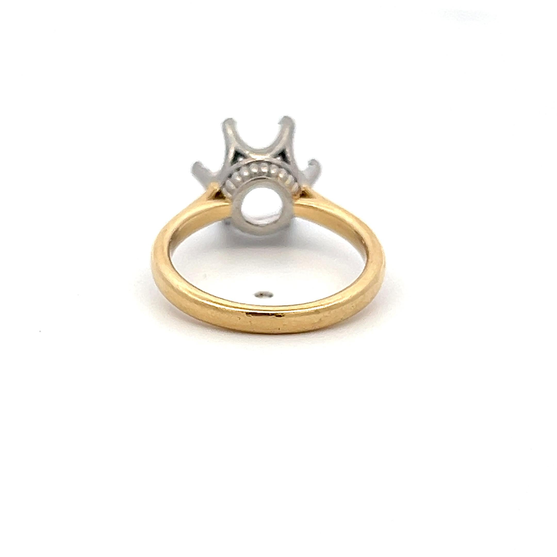 14K Two Tone Gold Platinum Semi Mount Ring Fits 9.40x9.30mm 2.75ct+ Center Stone