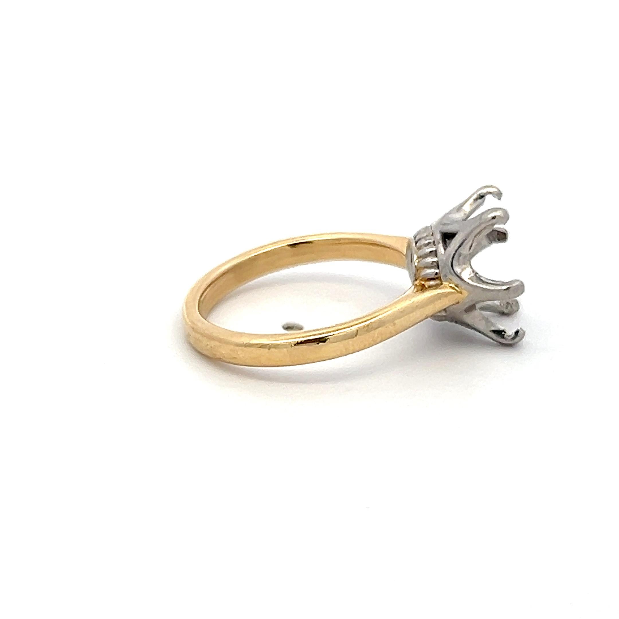 14K Two Tone Gold Platinum Semi Mount Ring Fits 9.40x9.30mm 2.75ct+ Center Stone