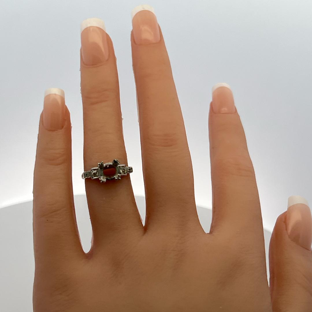 Platinum Semi Mount Ring with 0.13 Ct Old European Diamonds Fits 7.14x7.00 MM