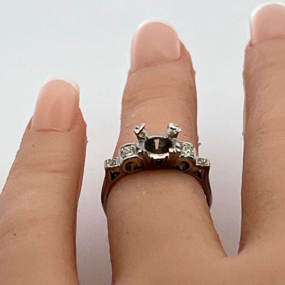 Platinum Semi Mount Ring with 0.13 Ct Old European Diamonds Fits 7.14x7.00 MM