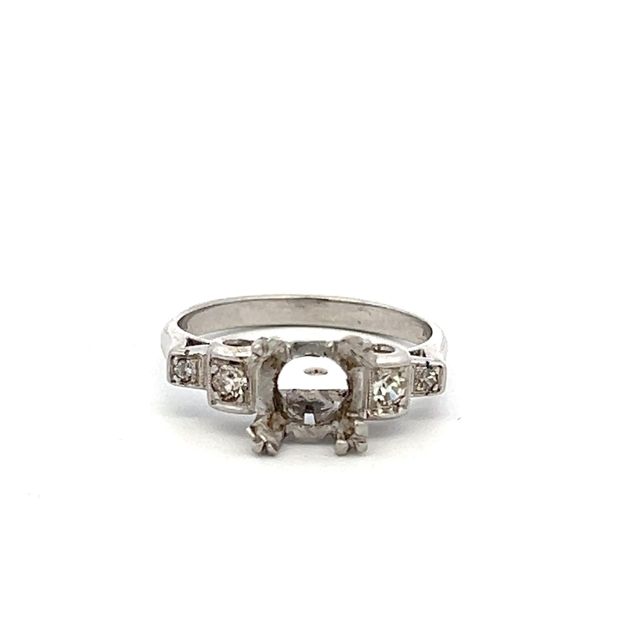 Platinum Semi Mount Ring with 0.13 Ct Old European Diamonds Fits 7.14x7.00 MM