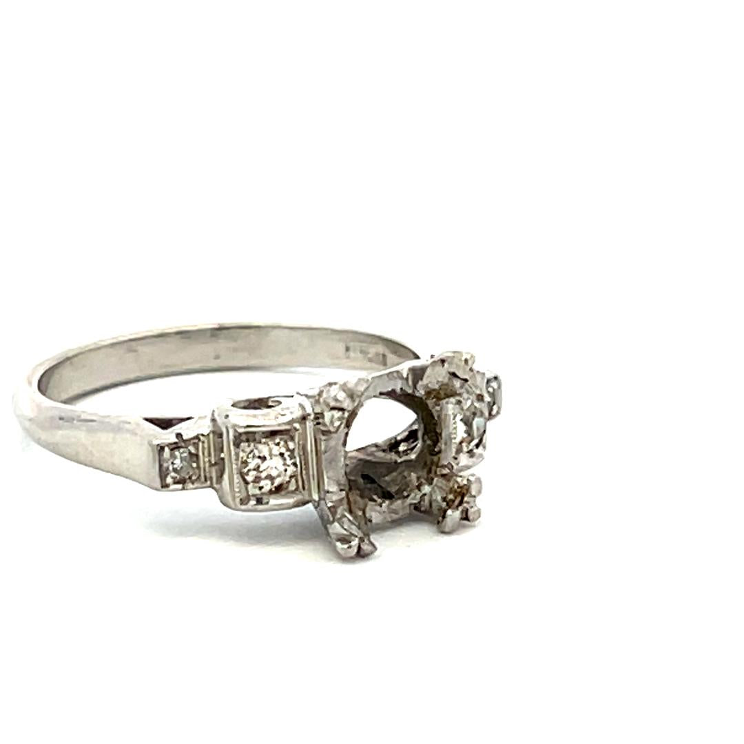 Platinum Semi Mount Ring with 0.13 Ct Old European Diamonds Fits 7.14x7.00 MM