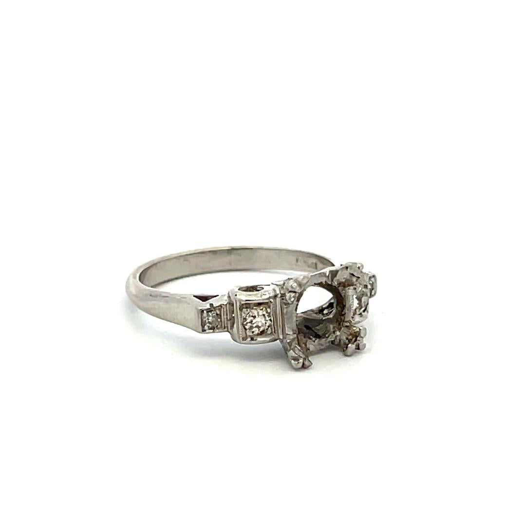 Platinum Semi Mount Ring with 0.13 Ct Old European Diamonds Fits 7.14x7.00 MM