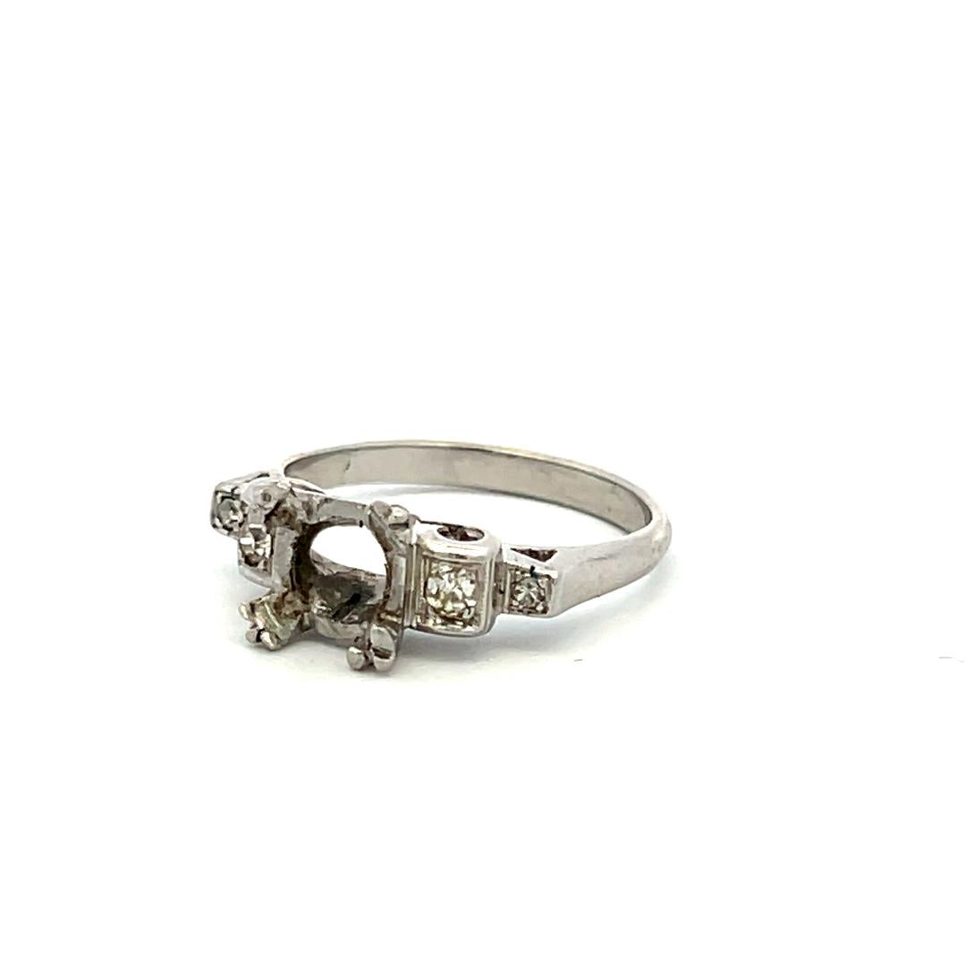 Platinum Semi Mount Ring with 0.13 Ct Old European Diamonds Fits 7.14x7.00 MM