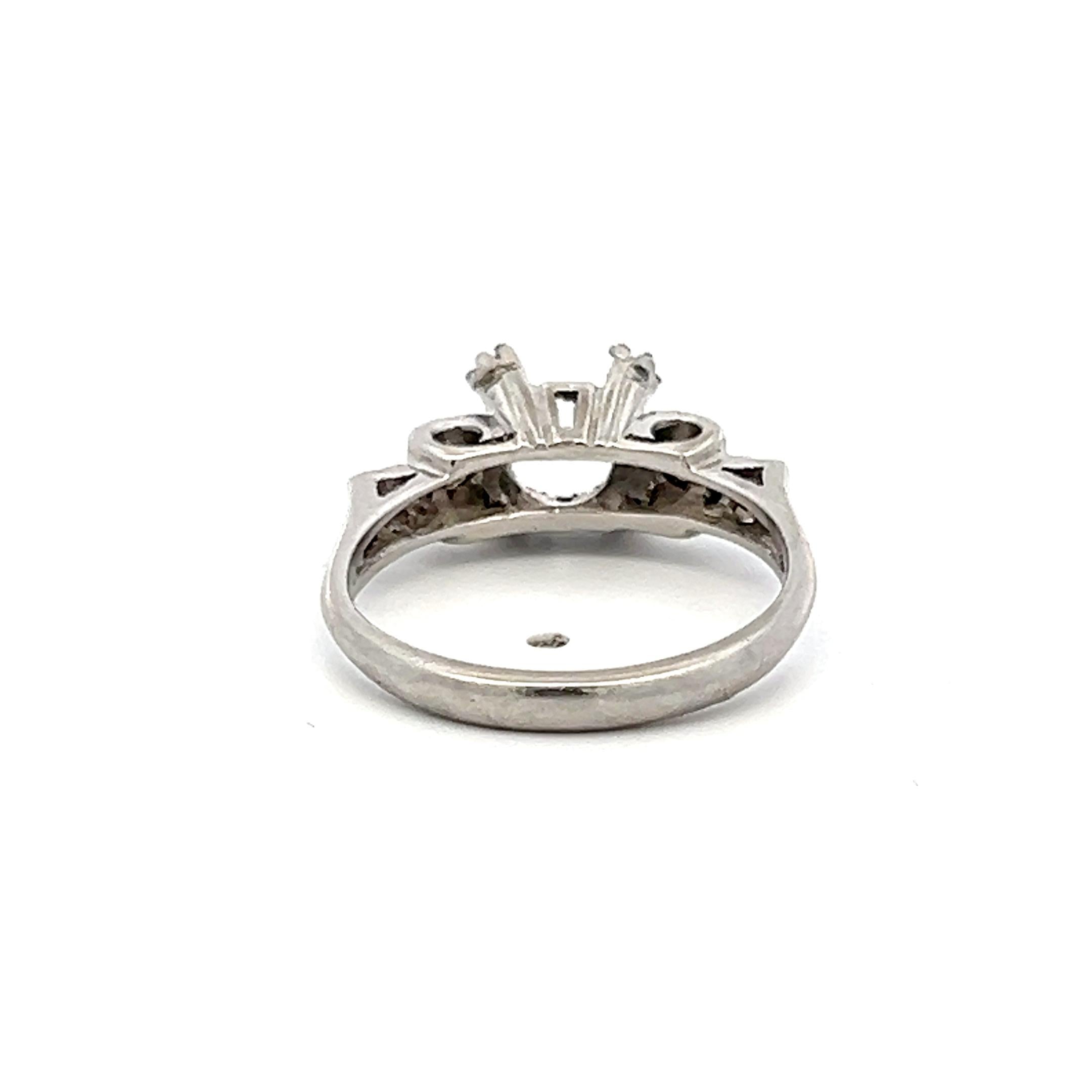 Platinum Semi Mount Ring with 0.13 Ct Old European Diamonds Fits 7.14x7.00 MM