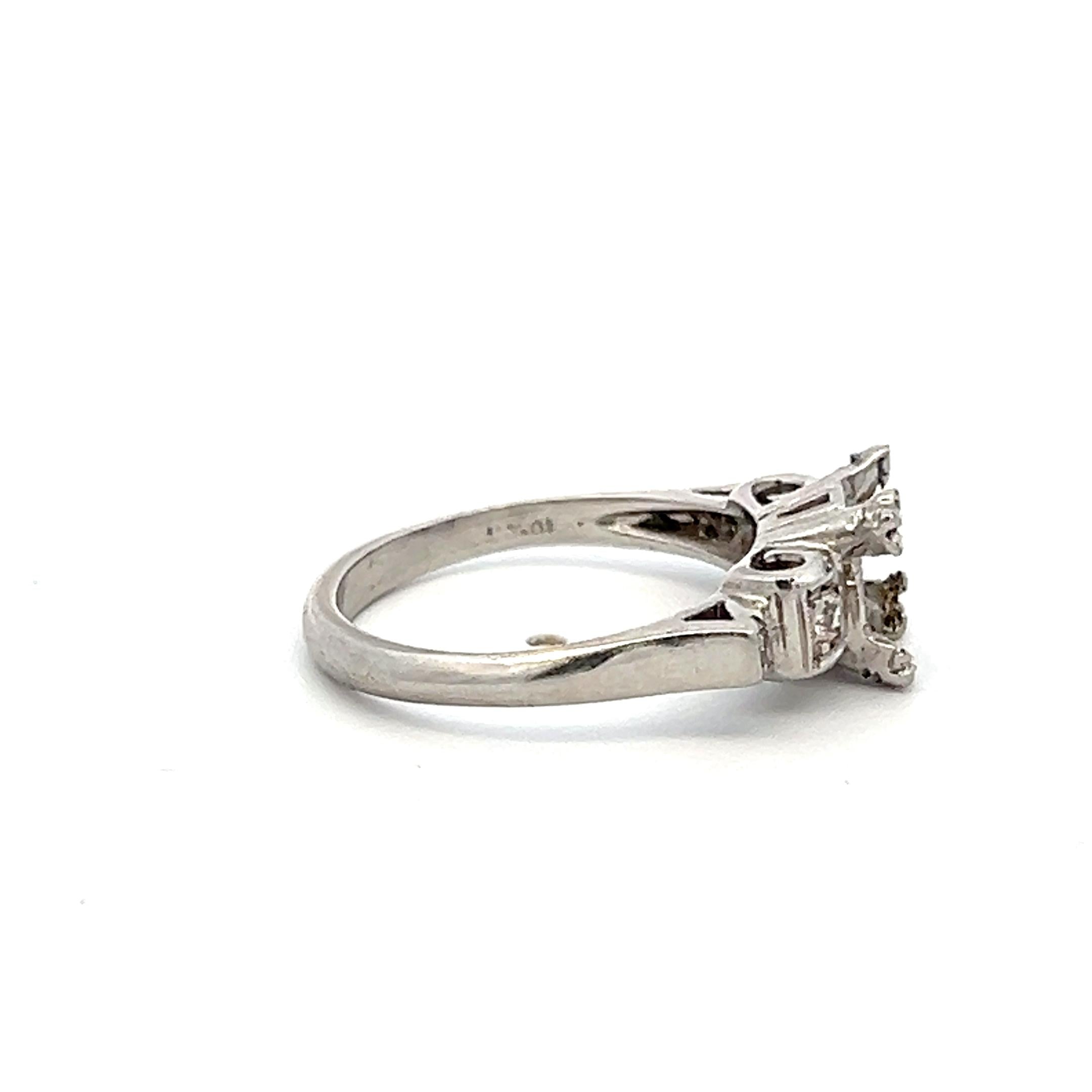 Platinum Semi Mount Ring with 0.13 Ct Old European Diamonds Fits 7.14x7.00 MM