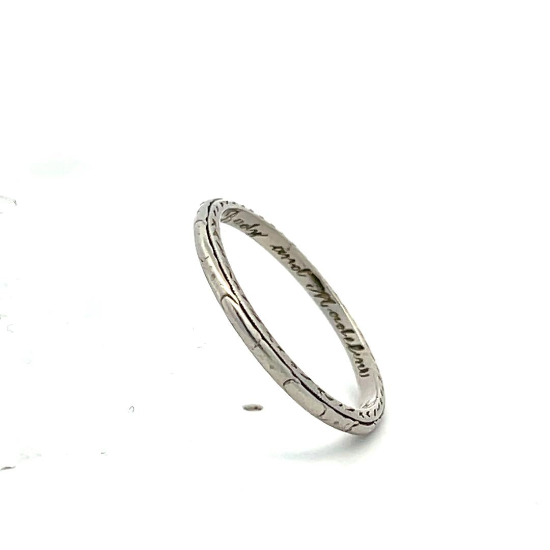 Vintage Platinum Engraved Band Ring 2.9 Grams Size 8