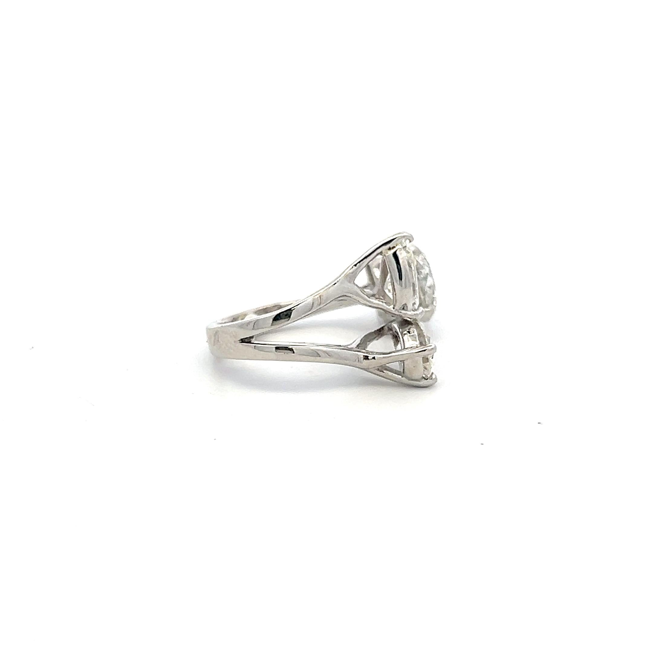 Estate Platinum Three-Stone Cocktail Ring with 3.62 Ct Round & Pear Diamonds GIA