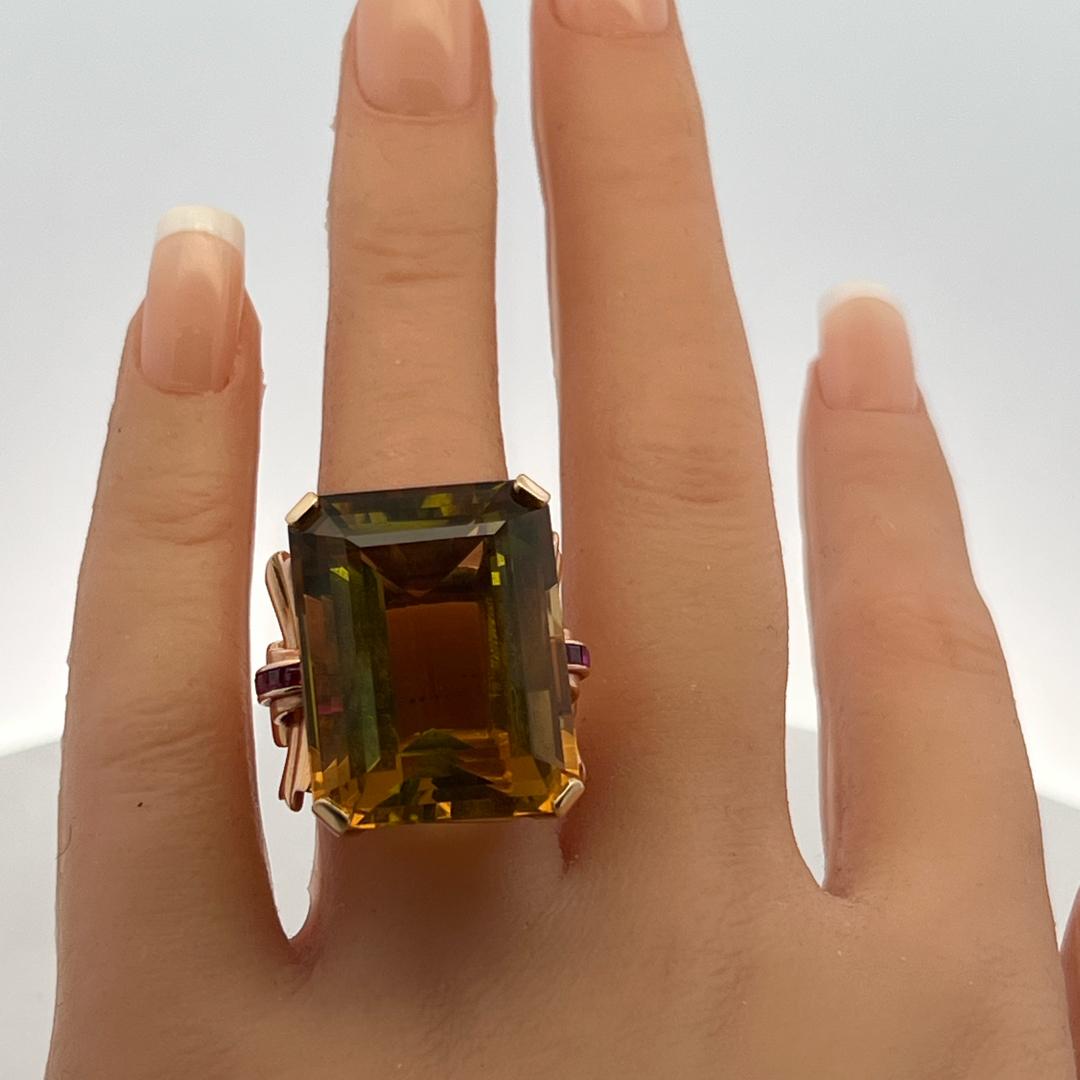 Vintage 14K Two Tone Gold Cocktail Ring with 0.2 Carat Ruby & Citrine Size 7