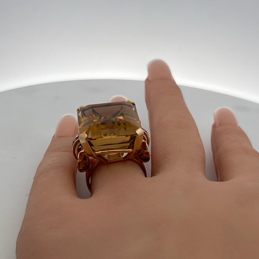 Vintage 14K Two Tone Gold Cocktail Ring with 0.2 Carat Ruby & Citrine Size 7