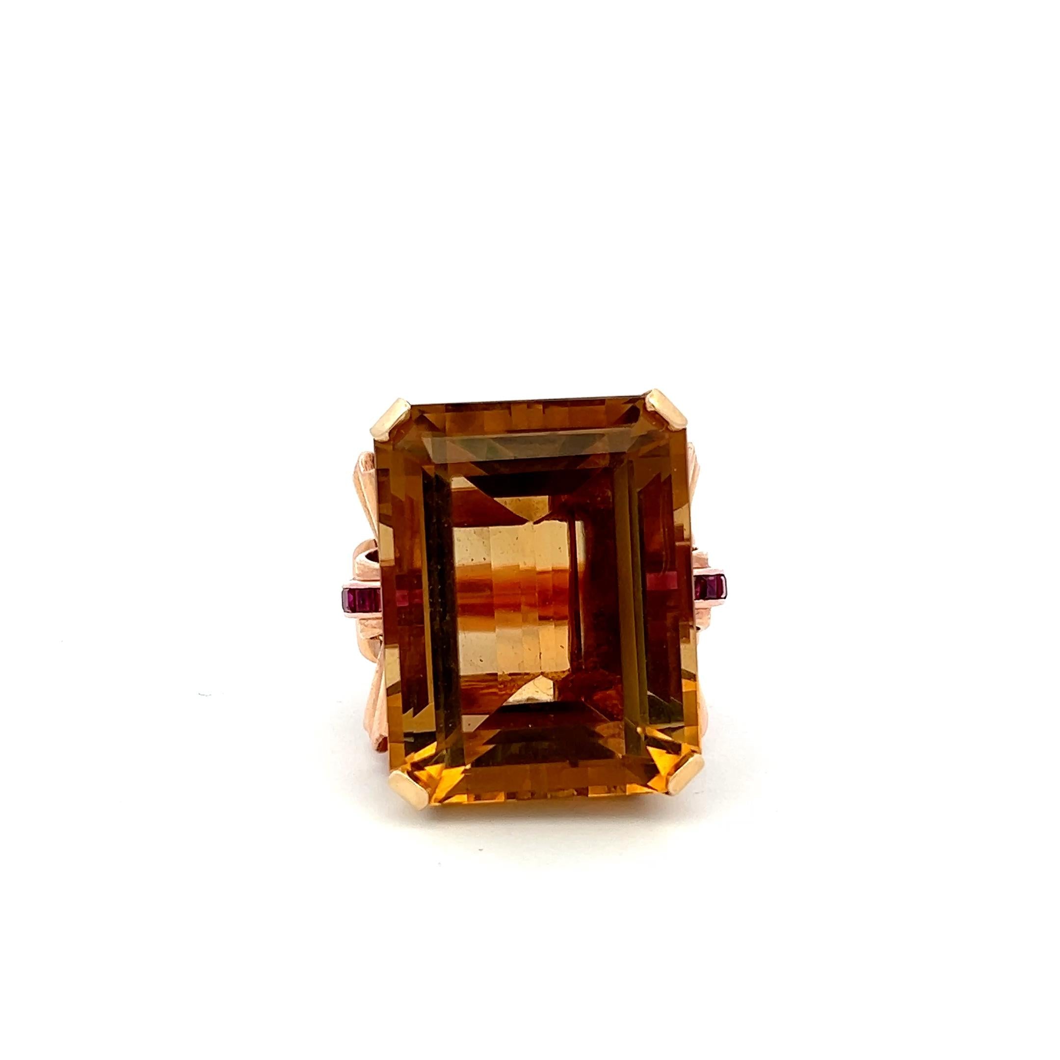 Vintage 14K Two Tone Gold Cocktail Ring with 0.2 Carat Ruby & Citrine Size 7