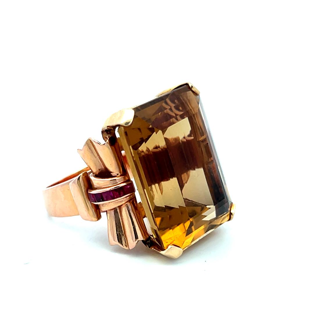 Vintage 14K Two Tone Gold Cocktail Ring with 0.2 Carat Ruby & Citrine Size 7