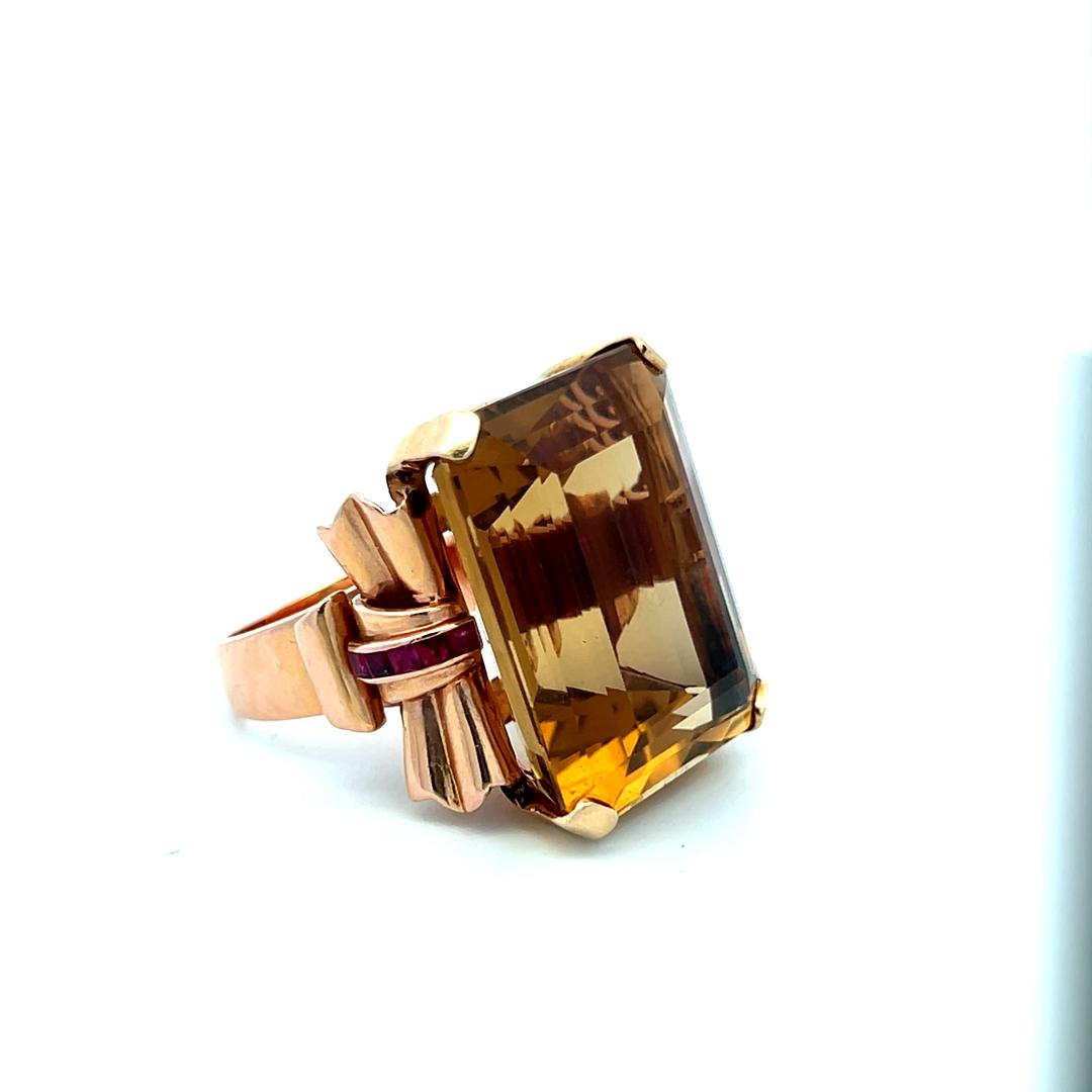 Vintage 14K Two Tone Gold Cocktail Ring with 0.2 Carat Ruby & Citrine Size 7