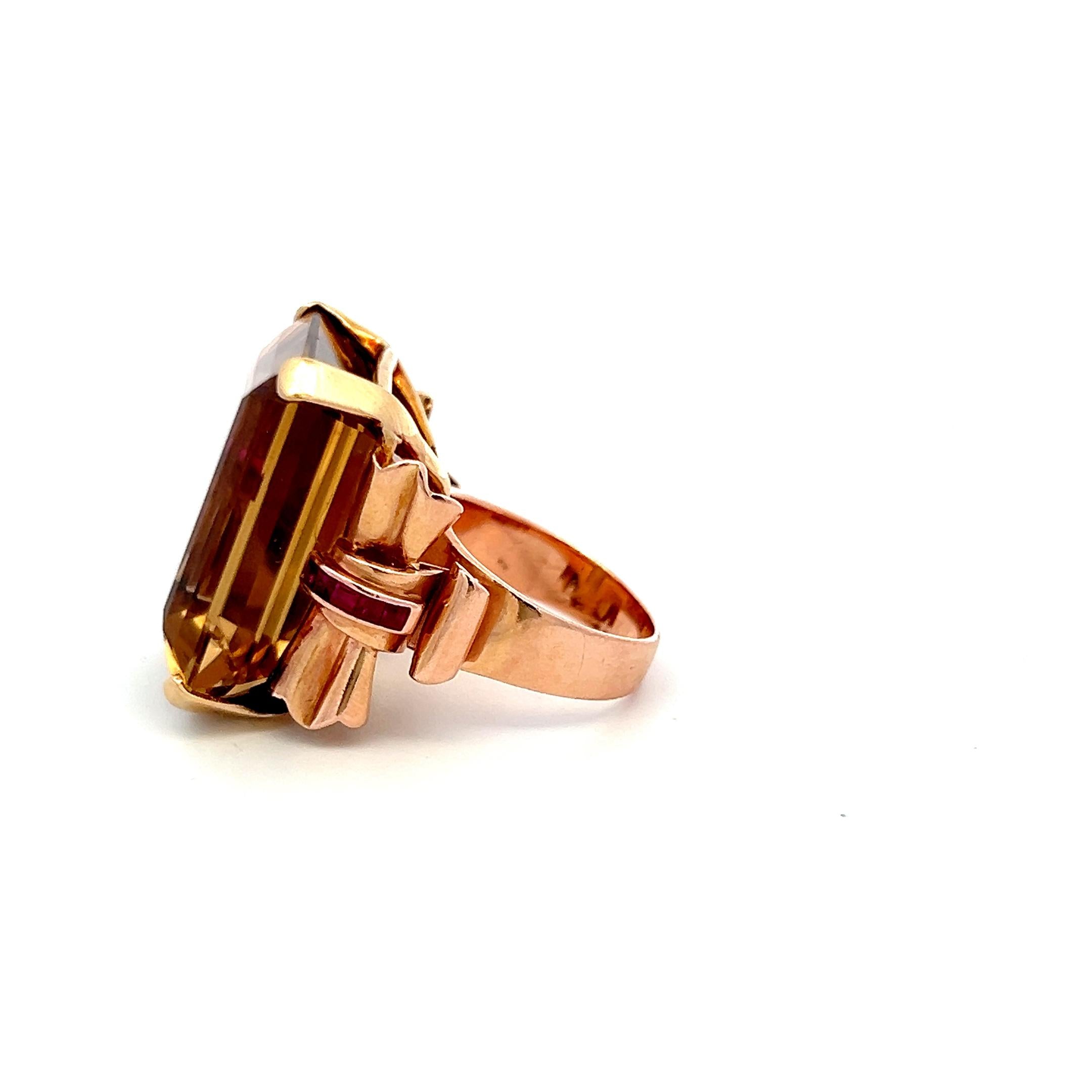 Vintage 14K Two Tone Gold Cocktail Ring with 0.2 Carat Ruby & Citrine Size 7