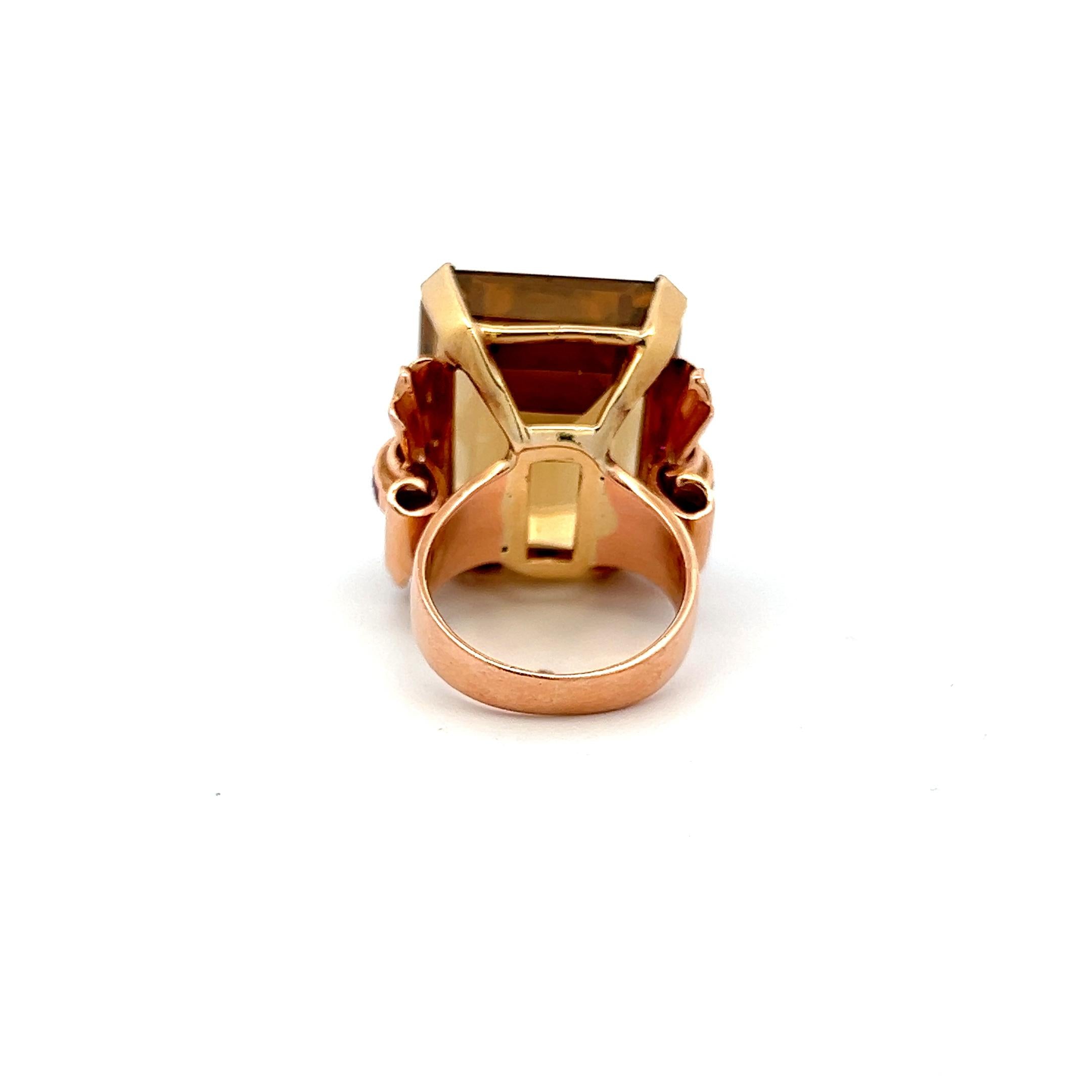 Vintage 14K Two Tone Gold Cocktail Ring with 0.2 Carat Ruby & Citrine Size 7