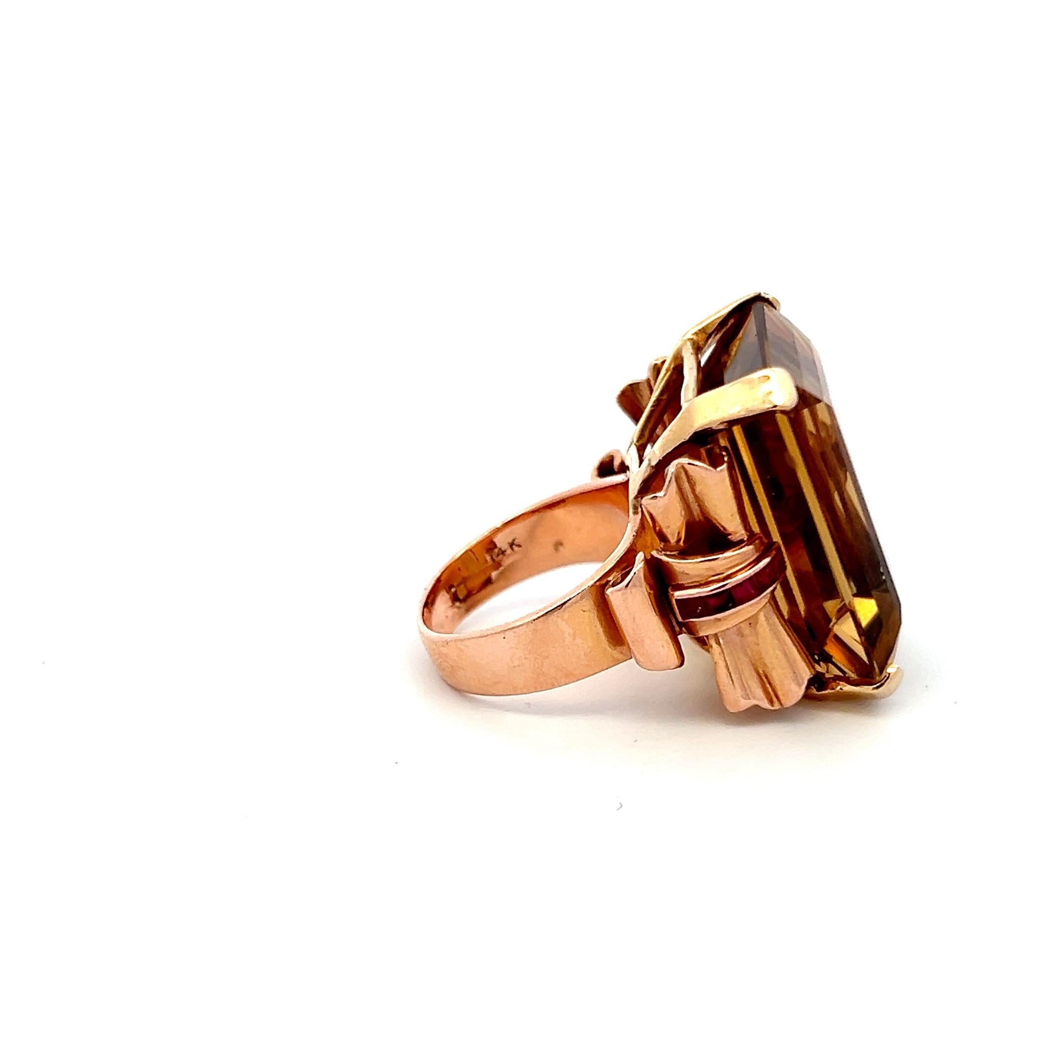 Vintage 14K Two Tone Gold Cocktail Ring with 0.2 Carat Ruby & Citrine Size 7