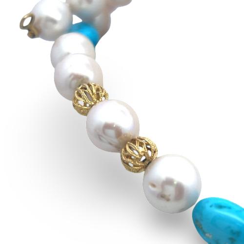 Judite Ripka 14K Yellow Gold Beaded Necklace with Pearls and Turquoise