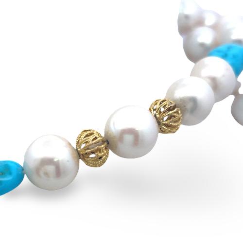 Judite Ripka 14K Yellow Gold Beaded Necklace with Pearls and Turquoise