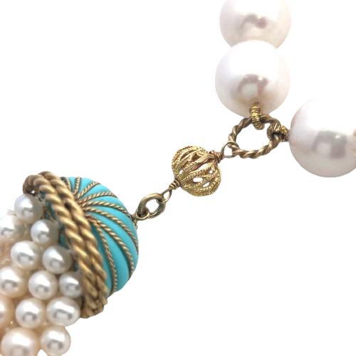 Judite Ripka 14K Yellow Gold Beaded Necklace with Pearls and Turquoise