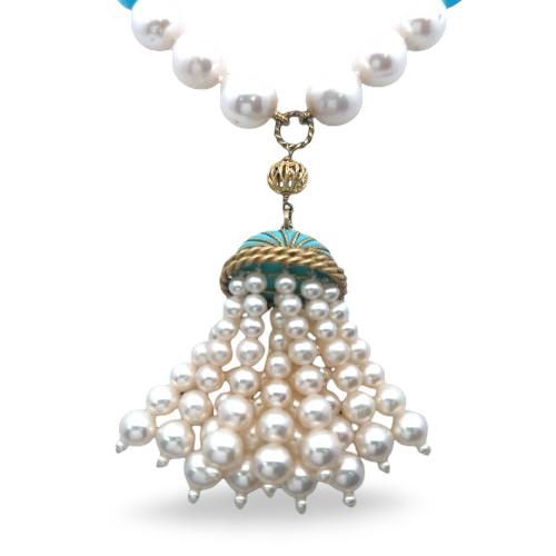 Judite Ripka 14K Yellow Gold Beaded Necklace with Pearls and Turquoise