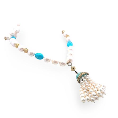 Judite Ripka 14K Yellow Gold Beaded Necklace with Pearls and Turquoise
