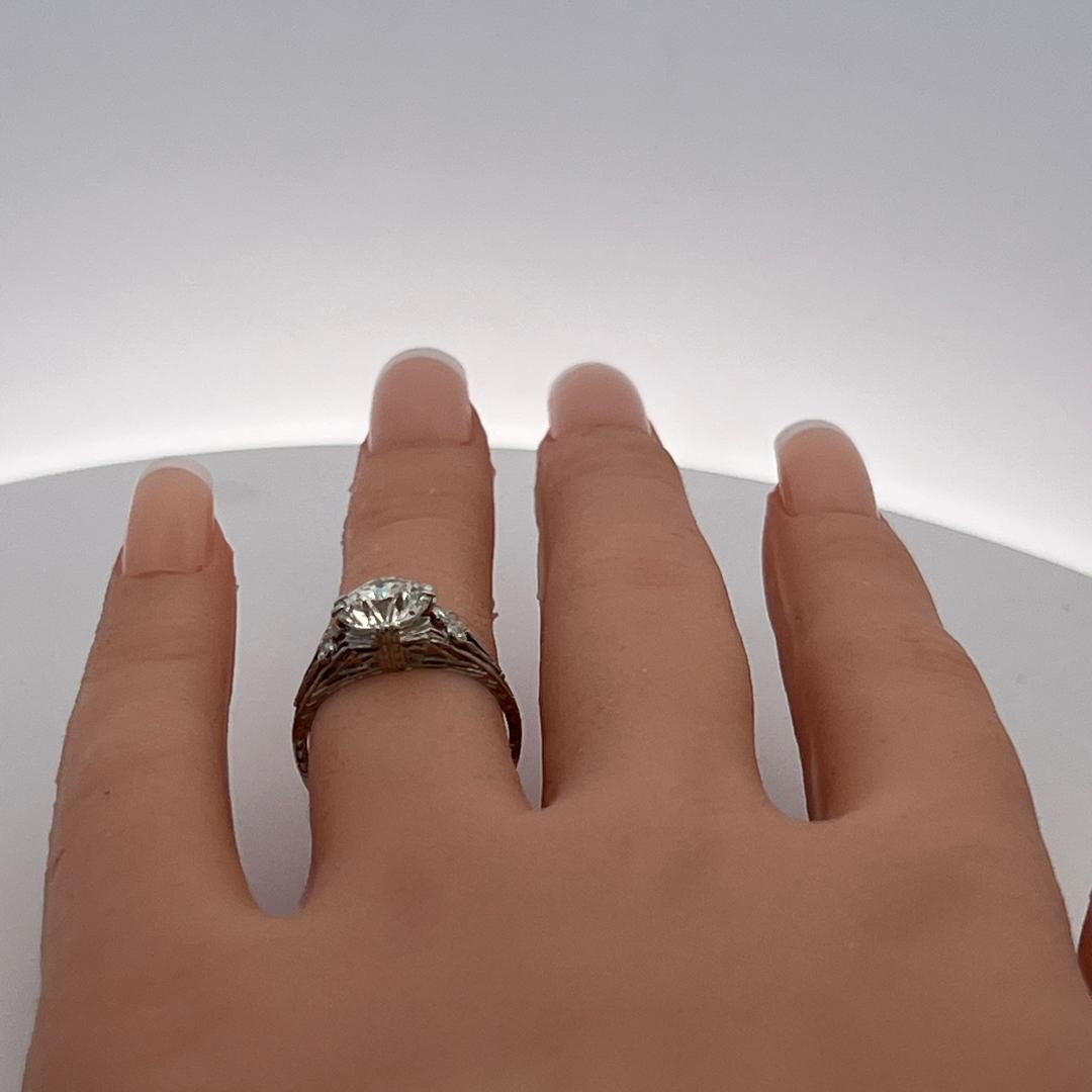 Platinum Art Deco Ring with 2.1ct Circular Brilliant Diamond 0.08ct Sapphire GIA