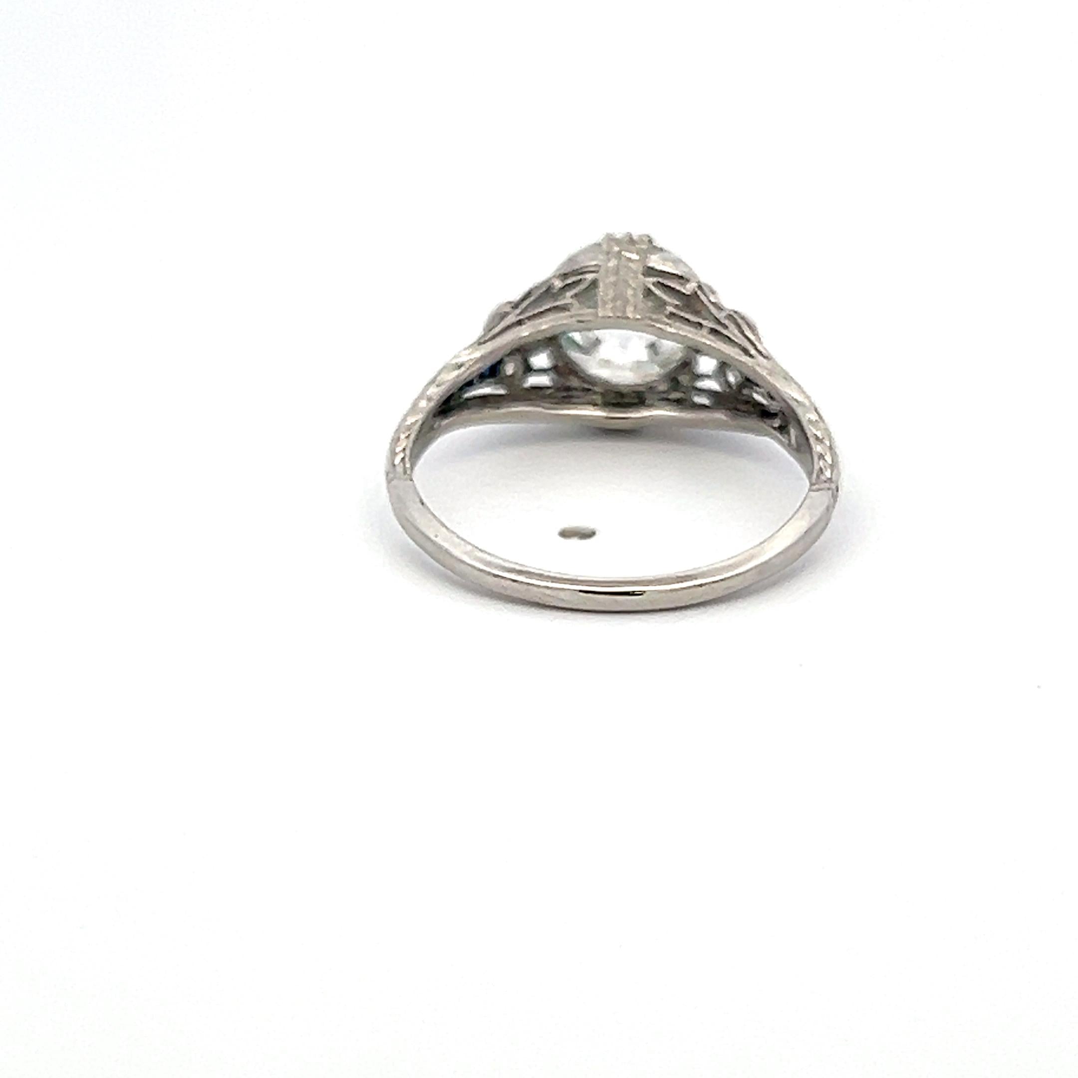 Platinum Art Deco Ring with 2.1ct Circular Brilliant Diamond 0.08ct Sapphire GIA