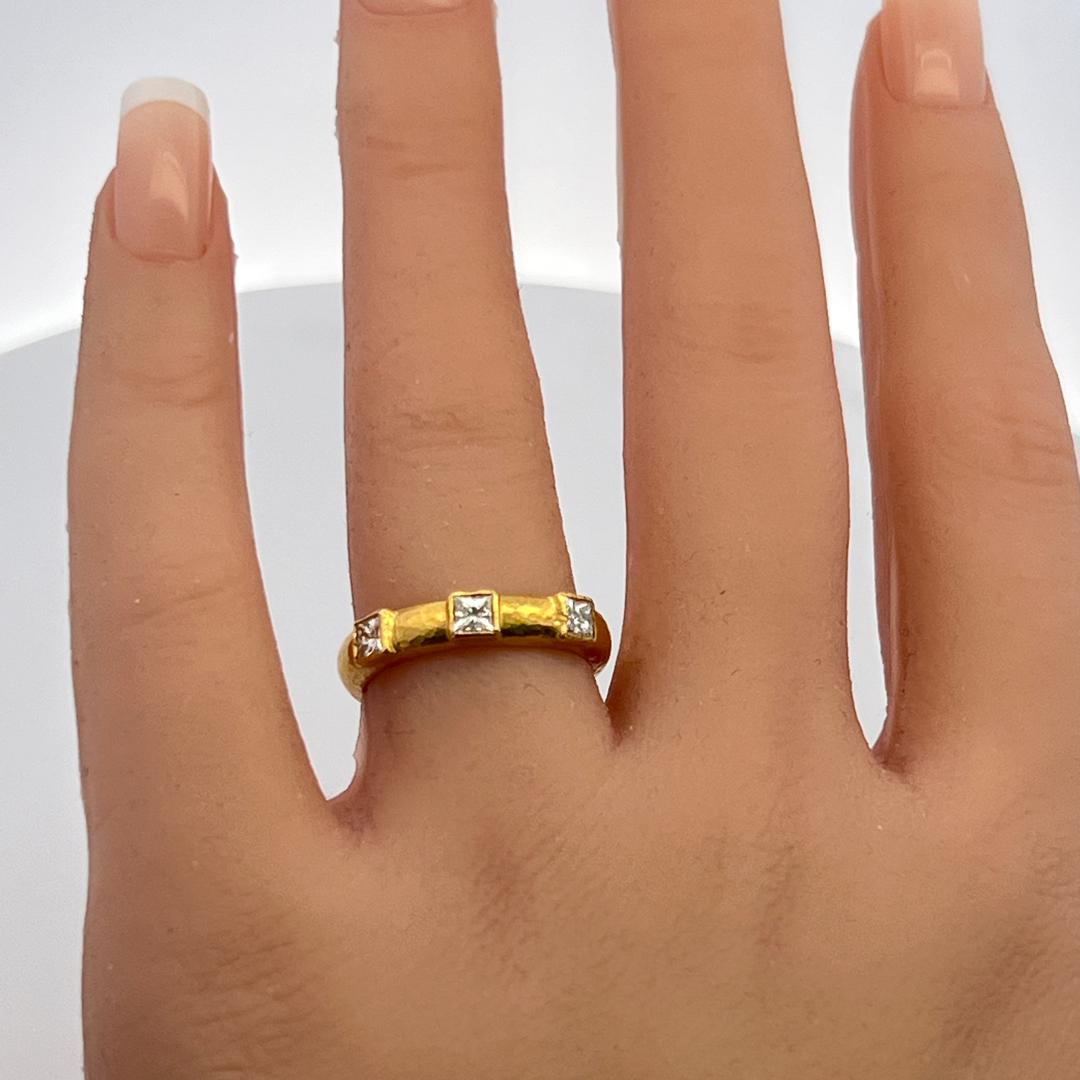 Vintage 18K YG Band Ring with 0.36 Carat Princess Cut F VS Diamonds Size 7