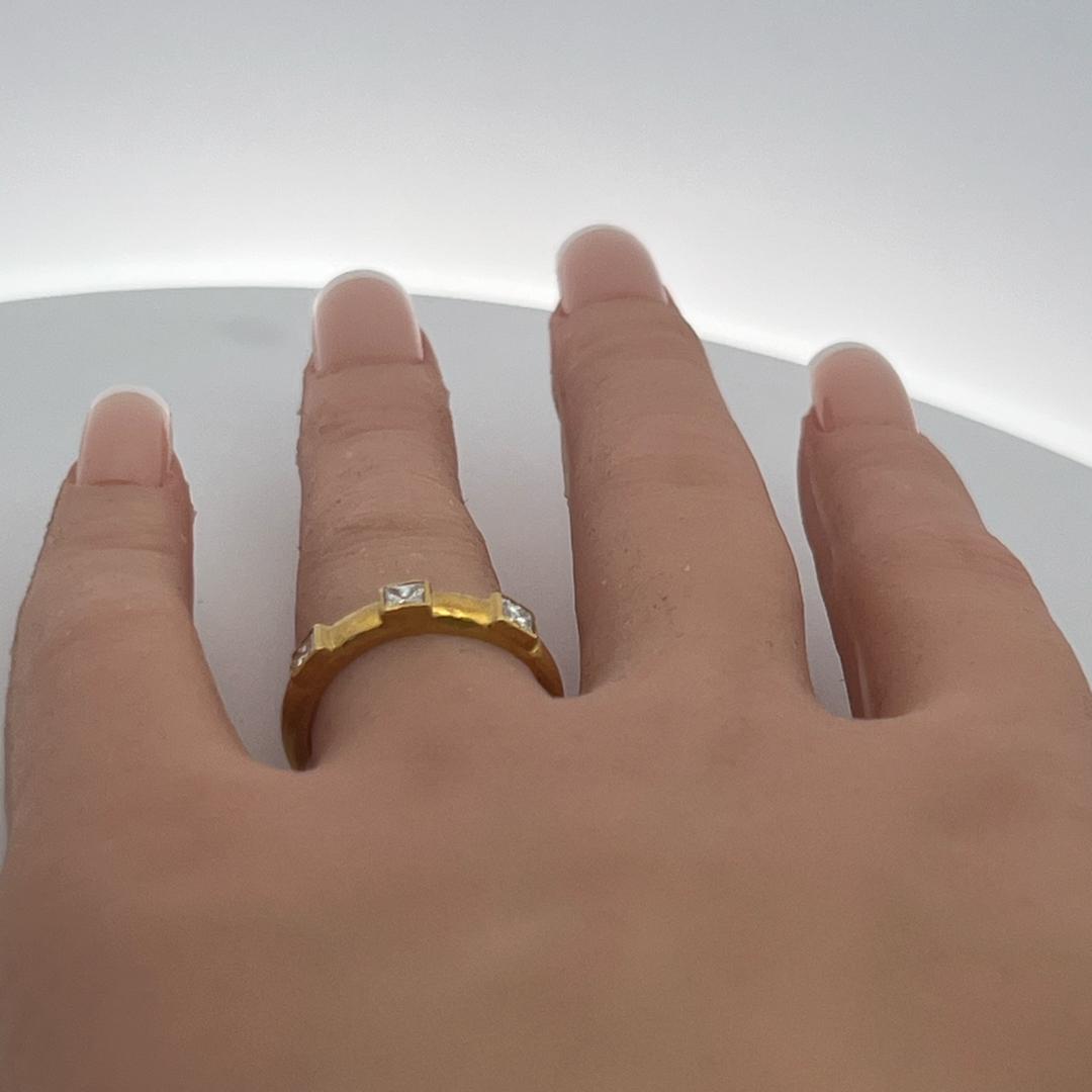 Vintage 18K YG Band Ring with 0.36 Carat Princess Cut F VS Diamonds Size 7