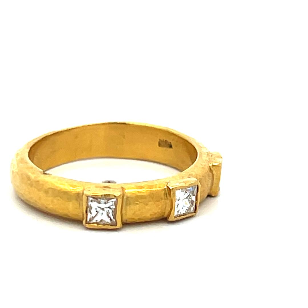 Vintage 18K YG Band Ring with 0.36 Carat Princess Cut F VS Diamonds Size 7