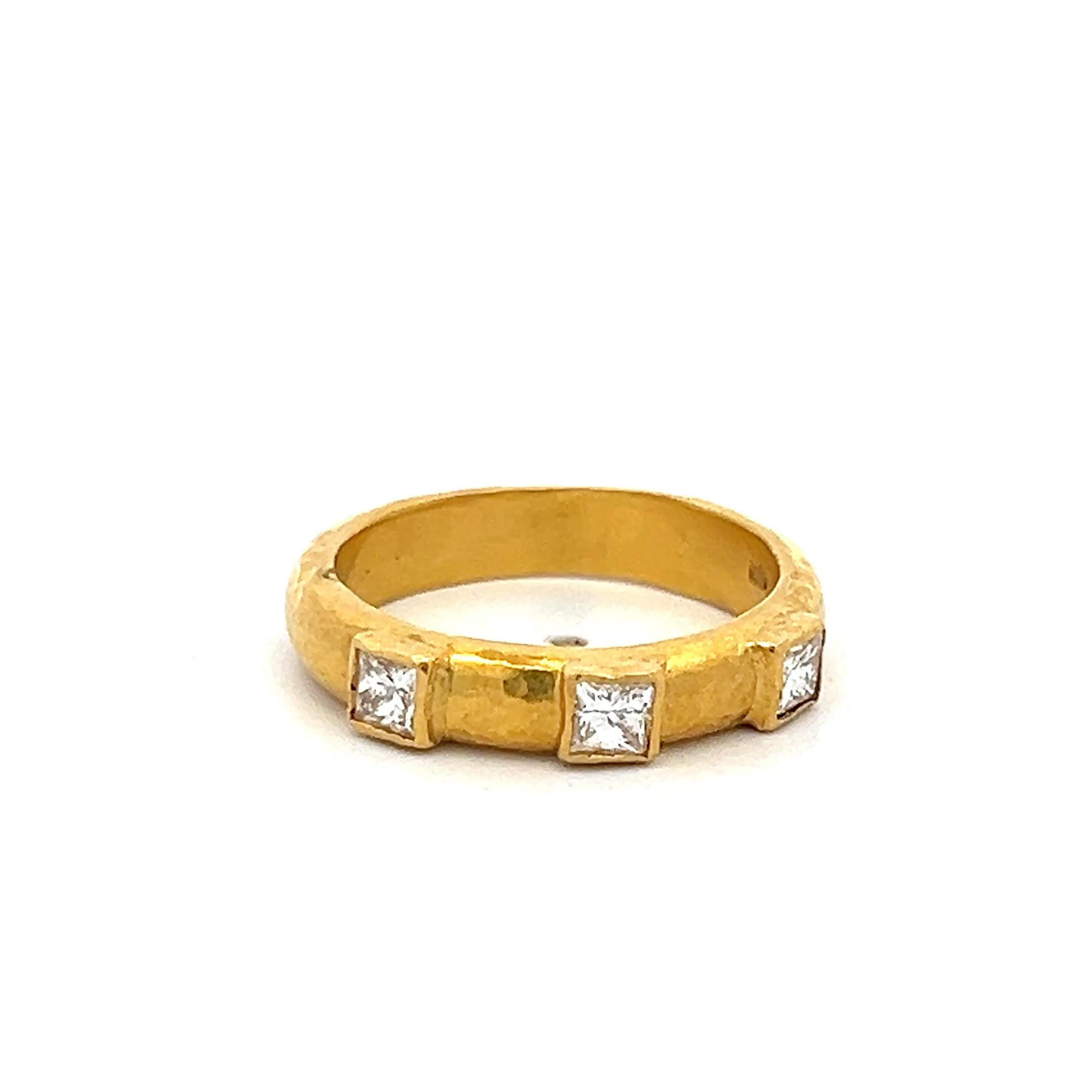 Vintage 18K YG Band Ring with 0.36 Carat Princess Cut F VS Diamonds Size 7