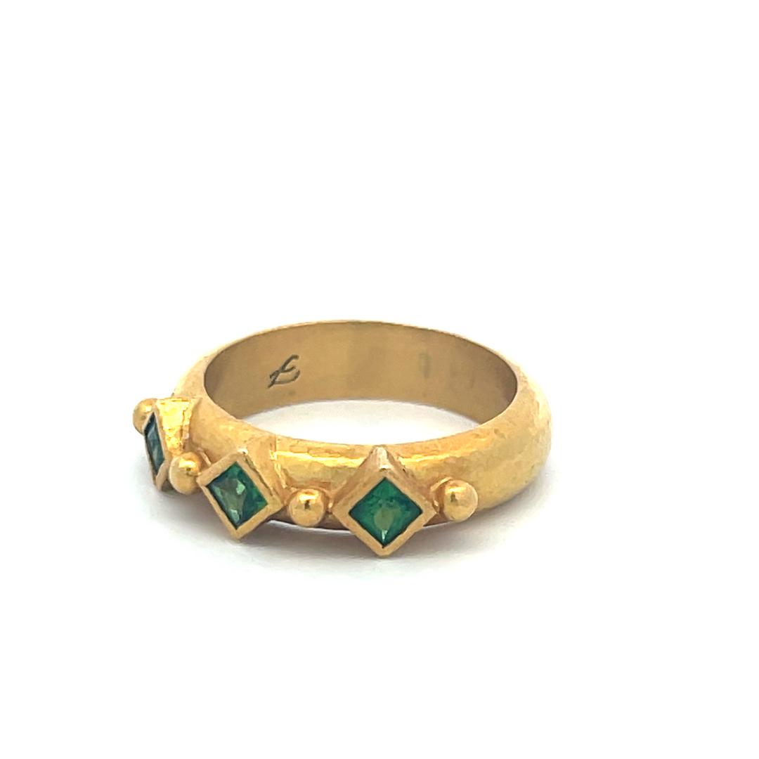 Vintage 18K Yellow Gold Band Ring with 0.36 Carat Emerald Size 7