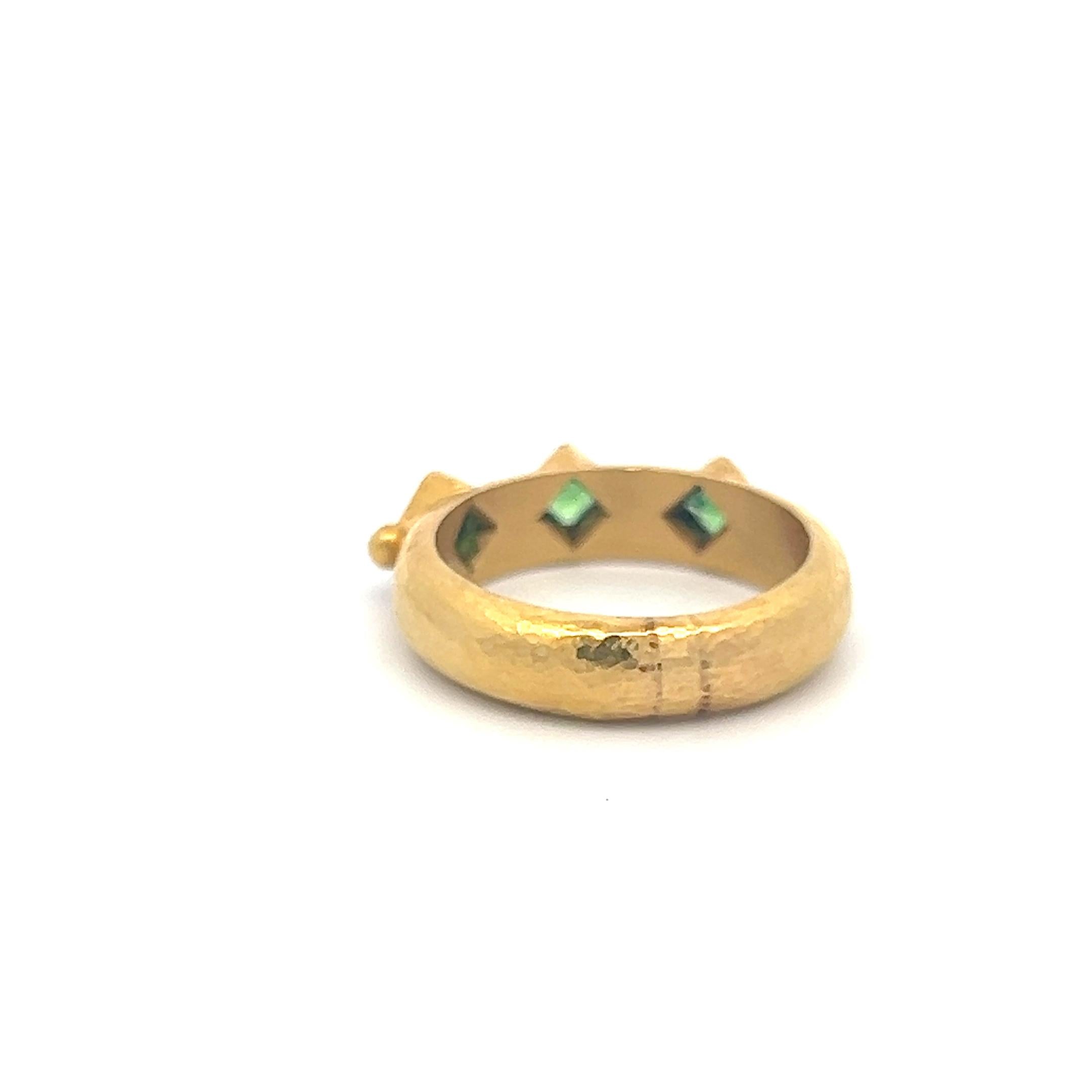 Vintage 18K Yellow Gold Band Ring with 0.36 Carat Emerald Size 7
