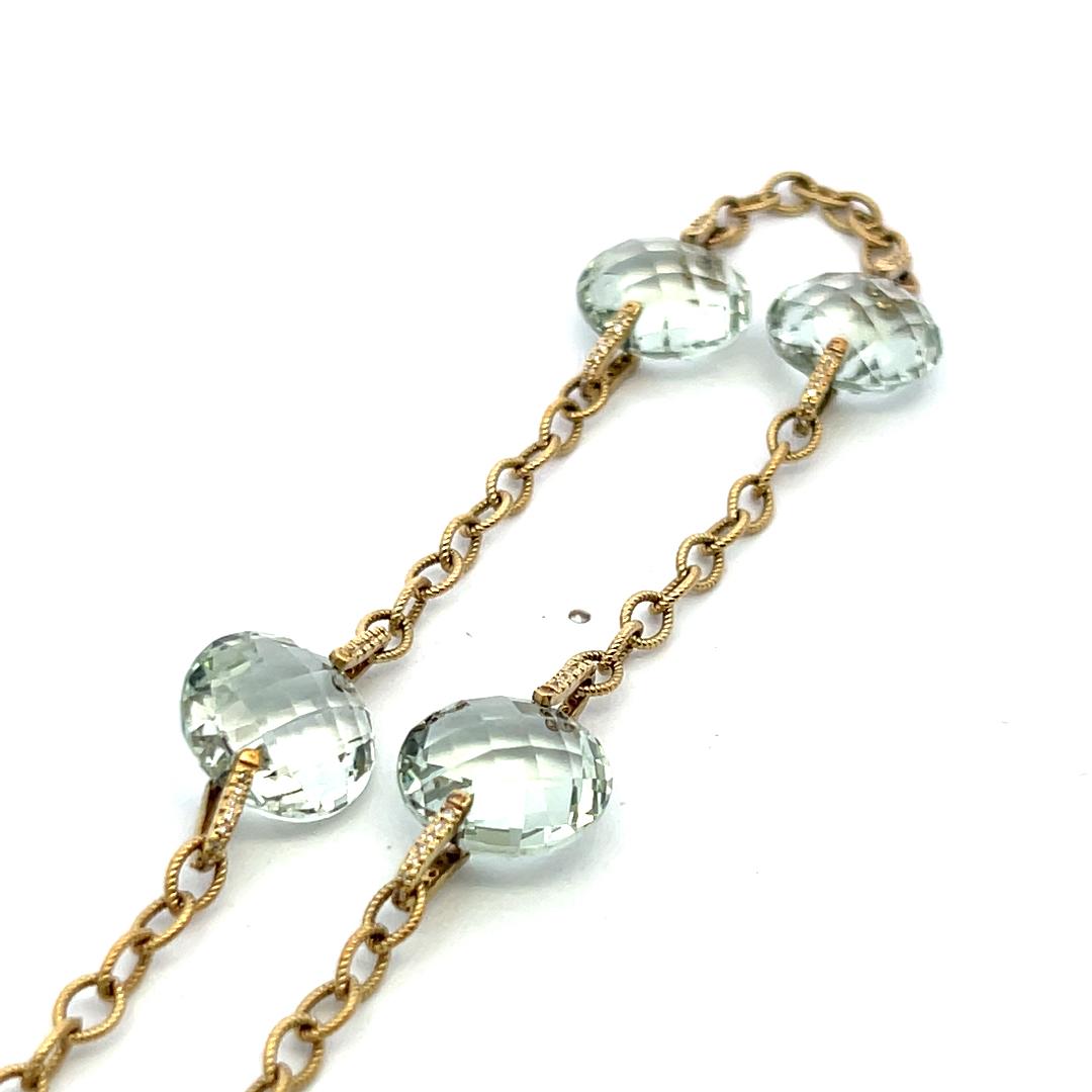 Judite Ripka 14K YG Link Necklace with 0.25ct Round Diamonds & 13.6x14mm Quartz