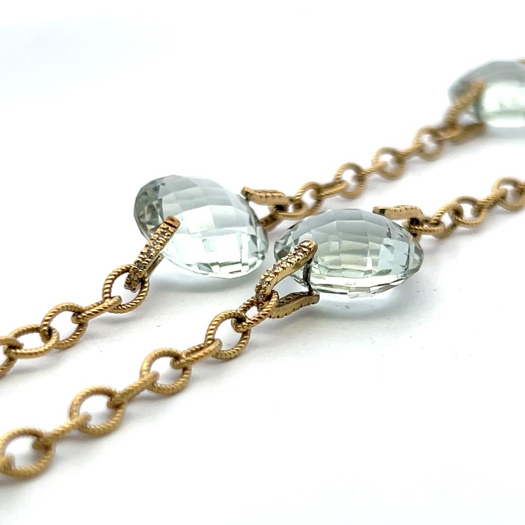Judite Ripka 14K YG Link Necklace with 0.25ct Round Diamonds & 13.6x14mm Quartz